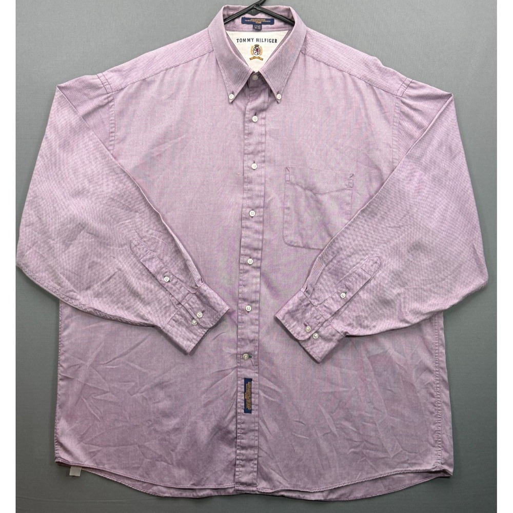 Vintage Tommy Hilfiger Crest Oxford Shirt Purple Long Sleeve Men's 17.5 34/35 XL - Picture 12 of 12